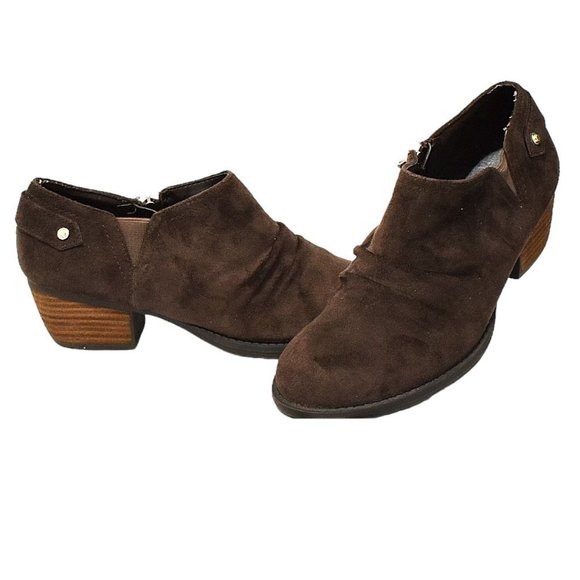 Dr. Scholl’s "Julian" Brown Faux Suede Side Zip Ankle Bootie - Picture 1 of 12